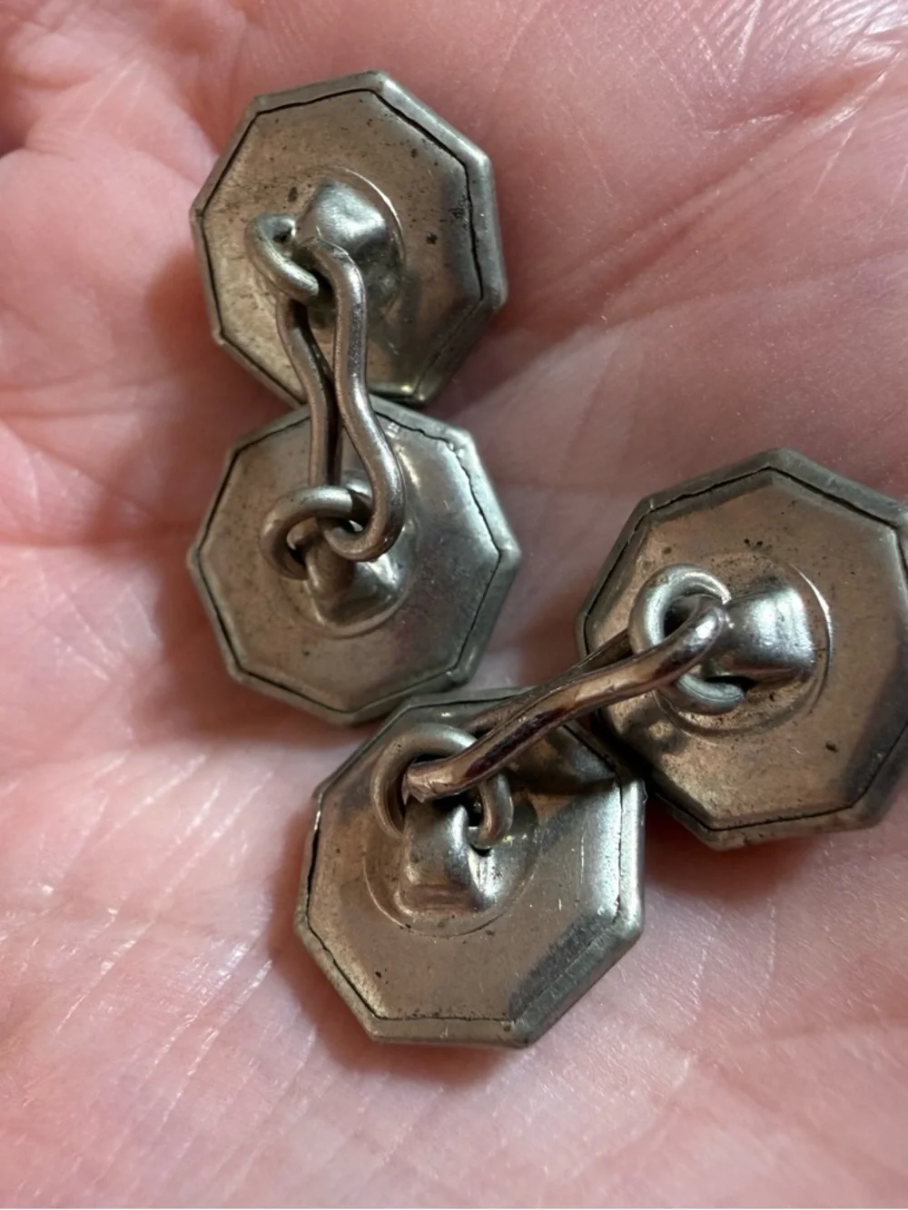 Vintage abalone shell art deco geometric octagon silver metal cufflink